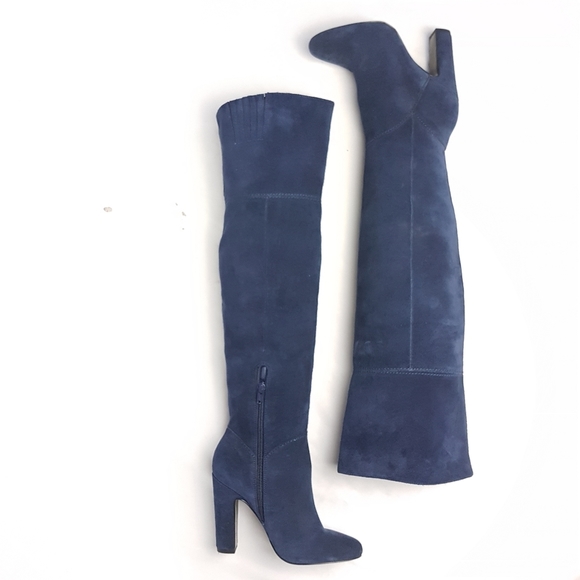 ALDO Blue Suede OTK Boots 4.5" Heel Size 6 - Picture 4 of 14